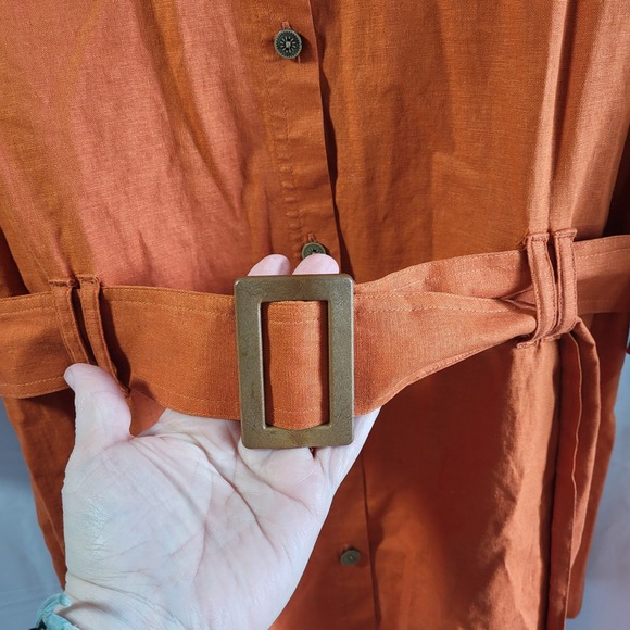 bechamel Women's Orange Linen Blend Belted Shirt Dress Tunic XL - Picture 2 of 6